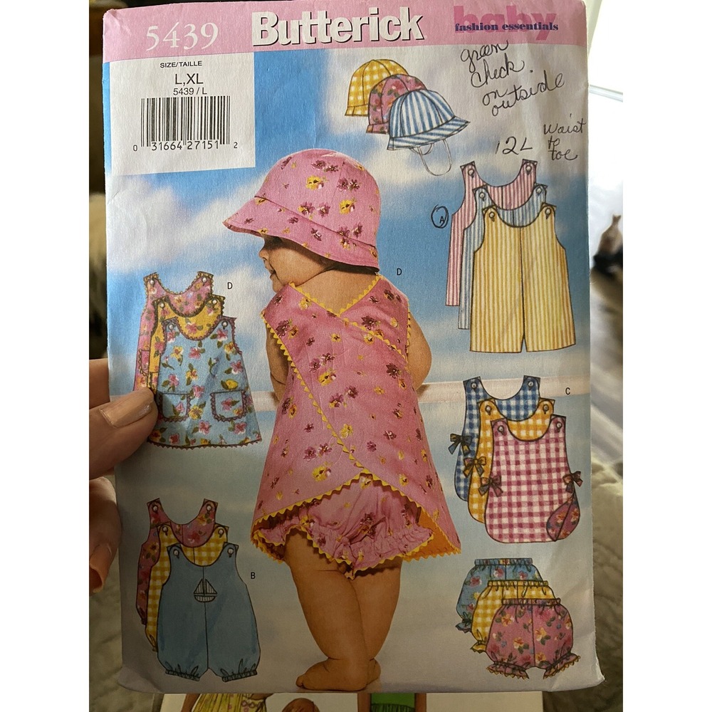 Butterick 5439 Sewing Pattern Baby Sun Dress Romper Hat Size L XL 2001 Complete